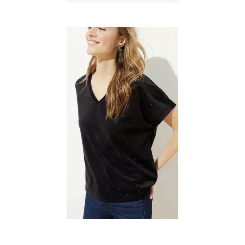 LOFT plus black v neck mini studded velvet short sleeve top size 20/22 NEw